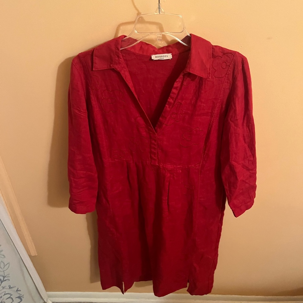 LAST CHANCE | Rosso35 red linen floral shirtdress